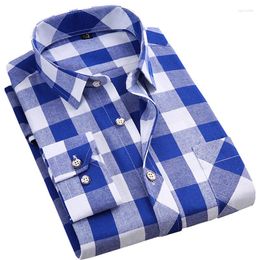 Men's Casual Shirts Long Sleeve Thin Mens Plaid Fashion Soft Square Collar Business Male Leisure Tops Chequered For Men