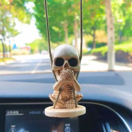 Interior Decorations Funny Skull Ghost Car Mirror Pendant Cute Swing Resin Skull Auto Interior Decoration Ornament For Car Accessories Interior T221215