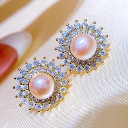 Stud Earrings Sunflower Pearl Top Quality Zircon Natural Freshwater Jewellery Gifts