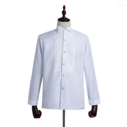 Men's Dress Shirts Fashion Groom Tuxedo Shirt Men White Long Sleeve Wedding Dance Stage Wear Performance Mens Clothing