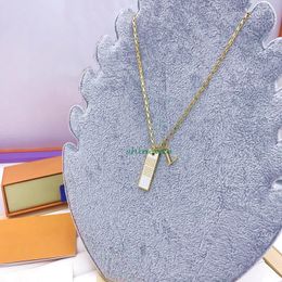Europe America Fashion Style Damier White Necklace Men Lady Women Gold-colour Metal With V Initials Enamel Pendant Chain M69472