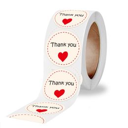 1inch 500pcs Circle Thank You Stickers with Red Heart Holiday Gifts Self Seal Circle Coated Paper Christmas Crafts Packing Labels