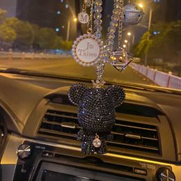 Interior Decorations Fashion Bead Crystal Cartoon Gloomy Bear Car Pendant Diamond Hanging Ornaments Rhinestone Tassels Car Mirror Decoration T221215