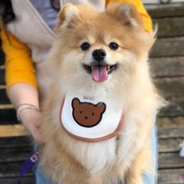 Dog Apparel INS Cute Bear Embroidery Bib Pet Slobber Towel Than Teddy Bomei Scarf Dogs Pets Accessories Cat