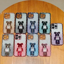 Luxury 3D Bear Holder Candy Phone Cases For Iphone 14 Pro Max 13 12 11 XR XS X 8 7 Plus Paper Bling Glitter Shinny Sparkly Sparkle Plating Soft TPU Camera Lens Cover