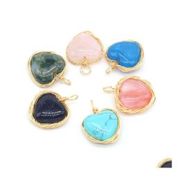 Arts And Crafts Fashion Natural Stone Charms Wrap Heart Rose Quartz Lapis Lazi Turquoise Opal Pendant Diy For Bracelet Necklace Earr Dh6Fm