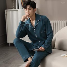 Men's Sleepwear Winter Pure Cotton Pajamas For Men Solid Pyjamas 2 Pcs Suit Man's Home Bedroom Clothes Real High Quality