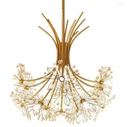 Pendant Lamps Modern Art Deco LED Crystal Hardware Chandelier Dandelion Golden Hanging Decorative Light Fixture Lighting Home Lights