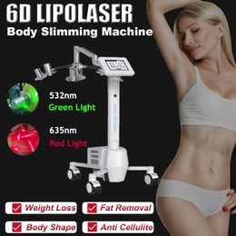 New 6D Laser Lipo Slimming Machine Weight Reduction Fat Burner Anti Cellulite 532nm 635nm Red Green Laser Light 8 Inch Touch Screen Beauty Equipment Salon Home Use