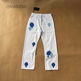 Designer Jeans Pants Purple Jeans Make Old Washed Chrome Straight Trousers Heart Prints Women Men Long Style 669