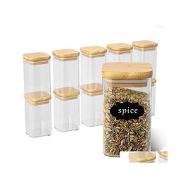 Storage Bottles Jars 10/9 Pcs Square Glass Food Container Leakproof Canister Sealed Tank Kitchen Grain Sugar Tea With Bamboo Lid D Dh6L8