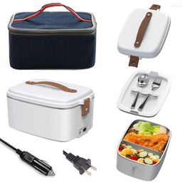 Dinnerware Sets 110V 220V Electric Heating Lunch Box Car Home Portable Stainless Steel Liner Insulation Container Cutlery Set Bento