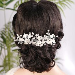 Headpieces Flower Leaf Rhinestones Bride Wedding Hair Pins Crystal Bridal Head Piece Pearl Accessories For Women And Girls