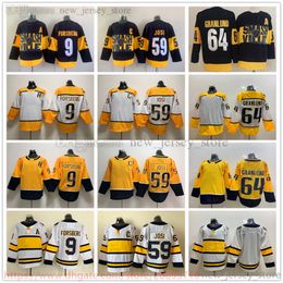 Movie College Ice Hockey Wears Jerseys Stitched 9FilipForsberg 59RomanJosi 64MikaelGranlund Yellow Black White Winter Classic Blank Men Jersey