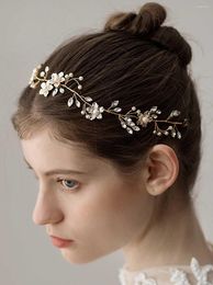 Headpieces Gold Floral Rhinestone Bridal Headband Bohemian Headpiece Crystal Pearl Hair Vine Flower Halo Wedding Accessories