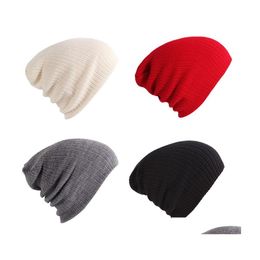 Beanie/Skull Caps Autumn Winter Outdoor Sports Hats Warm Knitted Hip Hop Solid Colour Beanie Fashion Accessories For Women Men Drop D Dh7Aj