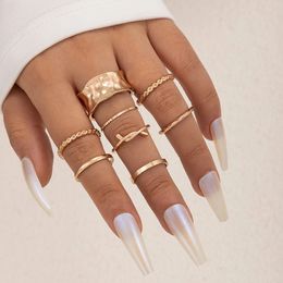 Simple Style Gold Colour Joint Ring Sets for Women Charms Geoemtry Alloy Metal Party Jewellery Anillo 8pcs/sets