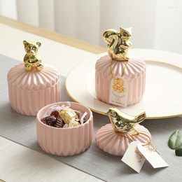 Storage Bottles Ceramic Candy Jar Golden Animal Cover Box Sealed European Creative Dried Fruit Wedding Party Gift
