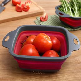 Plates Foldable Silicone Dry Basket Colander Fruit Vegetable Washing Strainer Collapsible Drainer Handle Kitchen Tool 2pcs/set