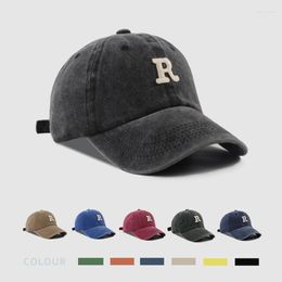 Ball Caps Retro Letter R Embroidery Baseball Cap Women Men Washed Cotton Adjustable Snapback Hip Hop Sun Hat Casual Outdoor Dad Hats