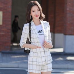 Women's Tracksuits Fashion White Paid Blazer Women Work Suits Shorts And Jackets Sets Ladies Business Office Unfiorm Styles