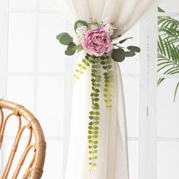 Decorative Flowers Rose Simulation Flower Ribbon Chair Backrest Stairs Church Banquet Wedding Decoration Pography Wall Hanging