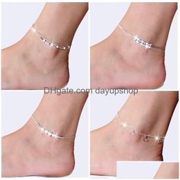 Anklets New 925 Sterling Sliver Ankle Bracelet For Women Foot Jewellery Inlaid Zircon On A Leg Personality Gifts 527 T2 Drop Delivery Dhzxf