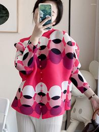 Women's Blouses Miyake Pleated Shirt Coat Colour Block Dot Print Batwing Sleeve Single Breeasted Elastic Casual Style Fall 2022 Winter