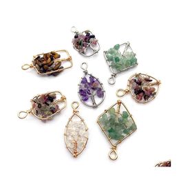 Arts And Crafts Natural Crystal Stone Beads Charms Wire Wrapped Tree Of Life Pendant Chakra Reiki Healing Amethyst Aventurine Pendan Dho8W