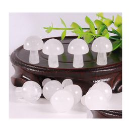 Arts And Crafts 20Mm Mini Mushroom White Crystals Plant Statue Ornament Natural Stone Carving Home Decoration Crystal Polishing Gem Dho2Y