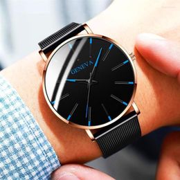 Wristwatches Fashion Men Watches Male Elegant Ultra Thin Watch Mens Business Stainless Steel Mesh Quartz Relogio Masculino