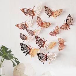 Wall Stickers 12PCS/Set 3D Kids Rooms Home Decor Butterfly Fridge Decoration Hollow