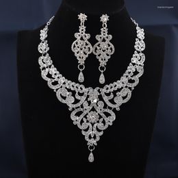 Necklace Earrings Set Baroque Geometric Crystal Dubai Women Stud Chokers Wedding Nigerian African Beads Jewelry