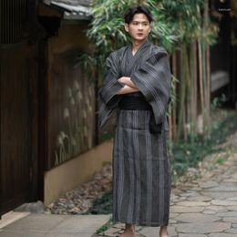 Ethnic Clothing Traditional Japan Kimono With Obi Loose Men Bathing Robe And Belt Samurai Homewear Yukata Male Lounge Robes Dressing Gown