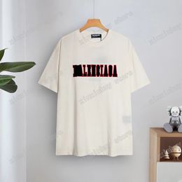 xinxinbuy Men designer destroyed Tee t shirt Paris Red letter embroidery wash print short sleeve cotton women Grey black Apricot XS-XL