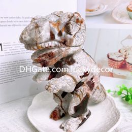 Colourful Mexican Crazy Lace Agate Druzy Dinosaur Gift Natural Calming Crystal Quartz Good Luck Protection Stone Tyrannosaurus Figurine Sculpture Handmade Statue