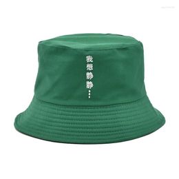 Berets Chinese Letter Panama Bucket Hats Men Reversible Two Sides Can Wear Cotton Sun Bob Cap Comfortable Japanese Fisherman Hat