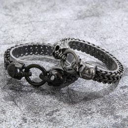 Link Bracelets 316L Stainless Steel Bracelet For Mens Mesh Skull Vintage Bangles Punk Jewelry Accessories Gift 11mm 8.66inch