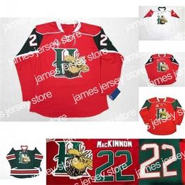 College Hockey Wears Nik1 Halifax Mooseheads 2012 Pres 22 Nathan MacKinnon 27 Jonathan Drouin Hockey jersey Home Red Stitched s embroidered Jerseys