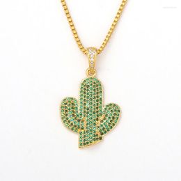 Pendant Necklaces 2022 Green Zirconia Cactus Necklace Gold Silver Colour Chain Choker For Women Cocktail Party Jewellery Gifts