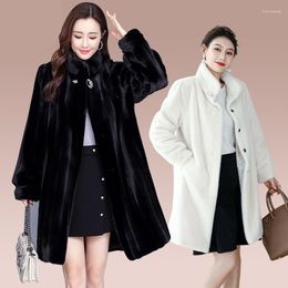 Women's Fur 2022 Winter Fashion Medium Long Stand Collar Sleeve Thicken Keep Warm Imitation Mink Velvet Coat Female Tide H125