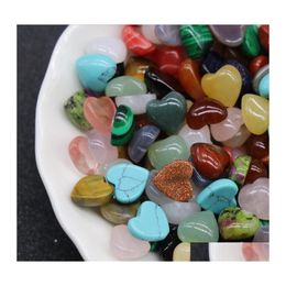 Arts And Crafts Flat Bottom 10Mm Heart Ornaments Natural Rose Quartz Turquoise Stone Naked Stones Decoration Hand Play Handle Pieces Dhj3S