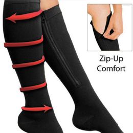 Men's Socks 2PC Unisex Sports Stockings Compression Zipper Nylon Stretch Leg Support Open Toe Knee Calcetines 40JUL15