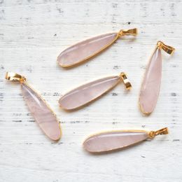 Pendant Necklaces Rose Crystal Water Drop Shape Pendants Pink Quartz Agates Charm For Earring Necklace