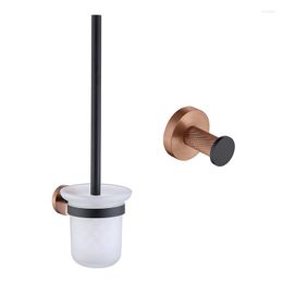 Bath Accessory Set SANLUOIS Black Rose Gold Wall Mount Stainless Steel 2Piece Toilet Brush Holder Robe Hook Hardware