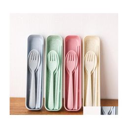 Dinnerware Sets Sublimation Cutlery Set Reusable Spoons Fork Chopsticks Spoon Portable Travel Kids Adt Wheat St Tableware Drop Deliv Dhaa5