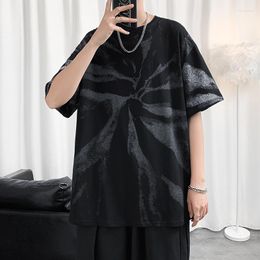 2022 Top Streetwear men's t shirt with Swirl Tie Dye Print, Short Sleeves, O Neck, Oversized Fit, Black and White Hip Hop Style for Summer Fashion