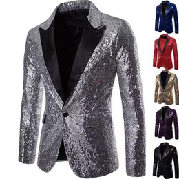 Gold Men Show Coat Men's Shiny Sequins Suit Jacket Blazer One Button Tuxedo for Party Wedding Banquet Prom X0615