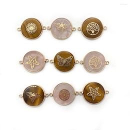 Charms Natural Stone Tiger Eye Pink Crystal 26x35mm Size Double Hole Connector Charm Pendant For Jewellery Making DIY Bracelet Necklace