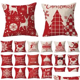 Plush Pillows Cushions Home Festival Gifts Christmas Pillowcase Linen Santa Claus Elk Snowflake English Alphabet Pillow Drop Deliv Dh1We